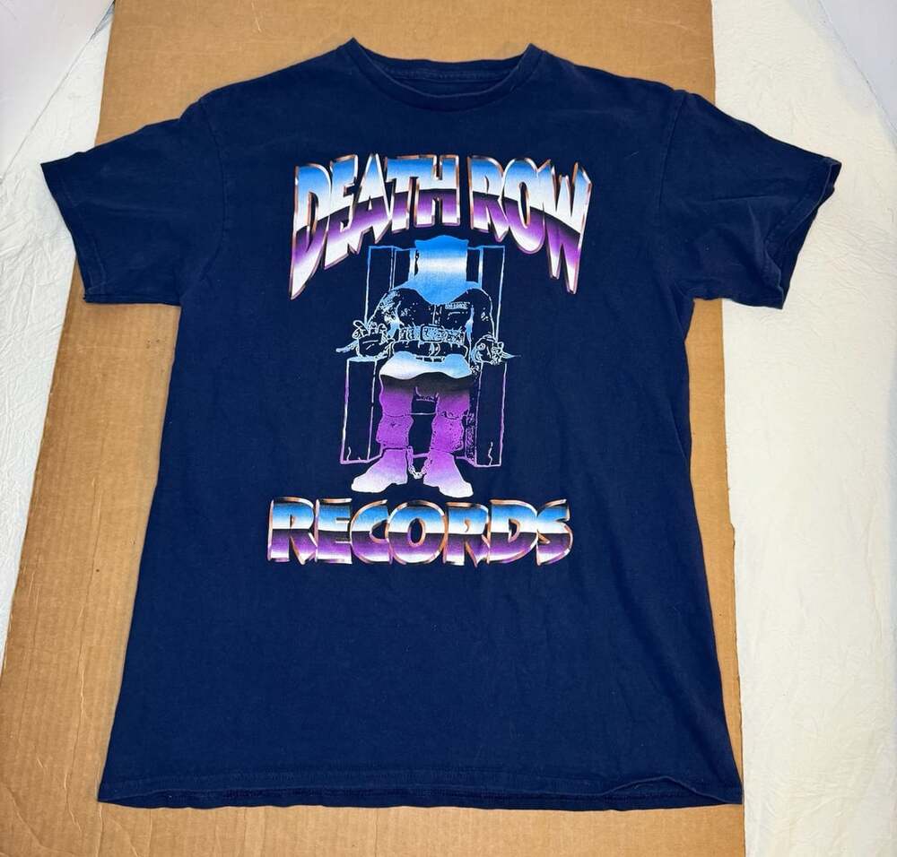 Death Row Records Graphic T-Shirt Navy Blue Short Sleeve Crewneck